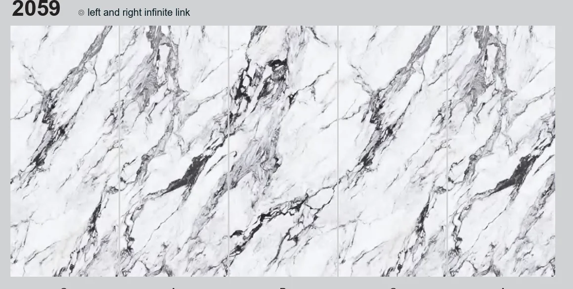 Material reference showing a continuous white marble-effect pattern across multiple panels