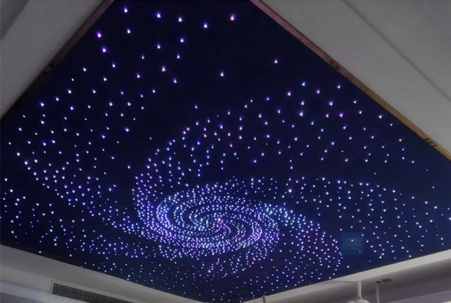 Fibre optic ceiling with a decorative custom star-field pattern