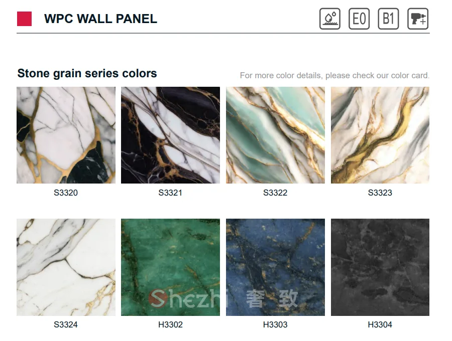 Material reference showing selected stone and marble-effect panel finishes