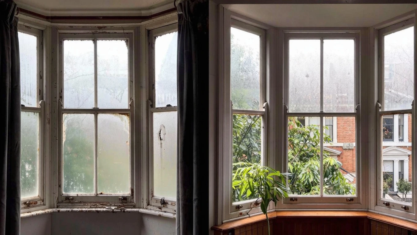 Bay window timber repair before and after