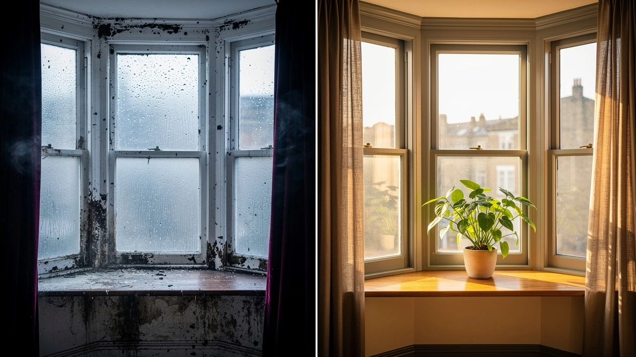 Victorian window restoration with condensation repair