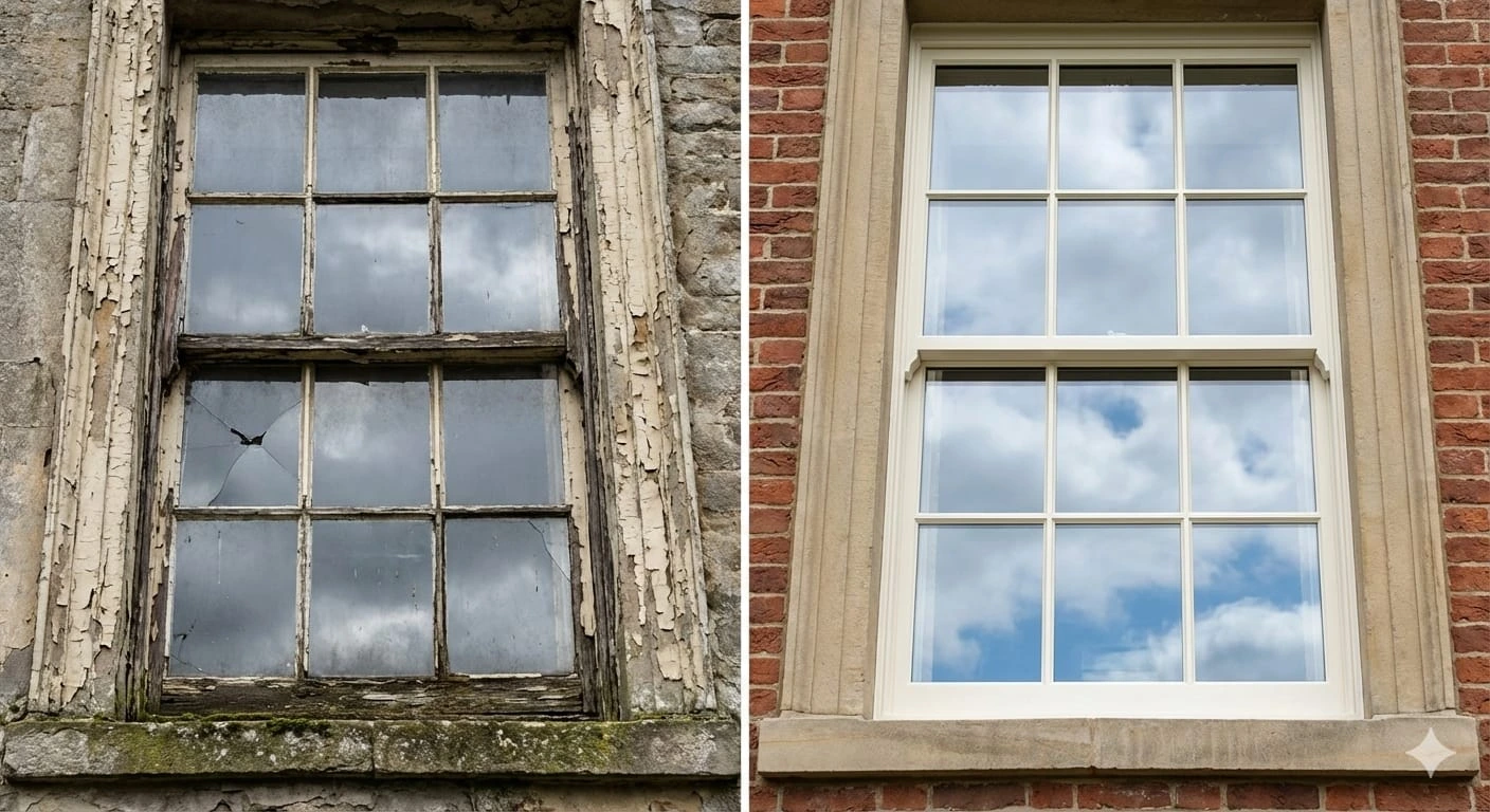 Wooden window frame repair and repainting Somerset