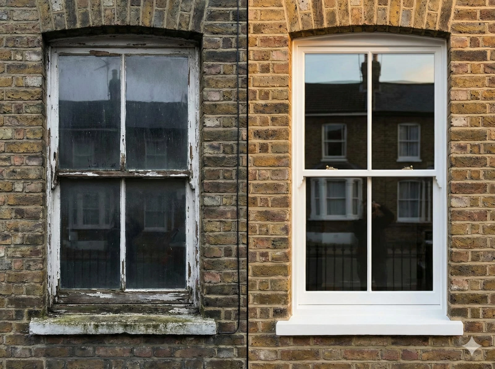 Sash window full restoration Taunton before and after