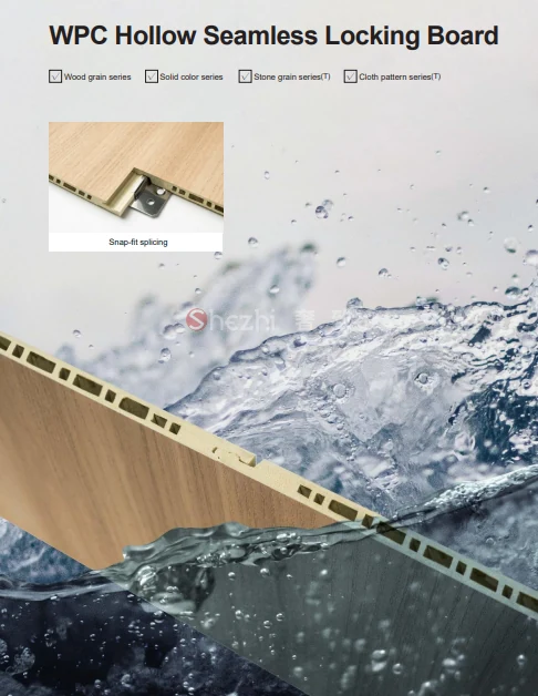 Technical reference showing a WPC hollow seamless locking waterproof wall panel system